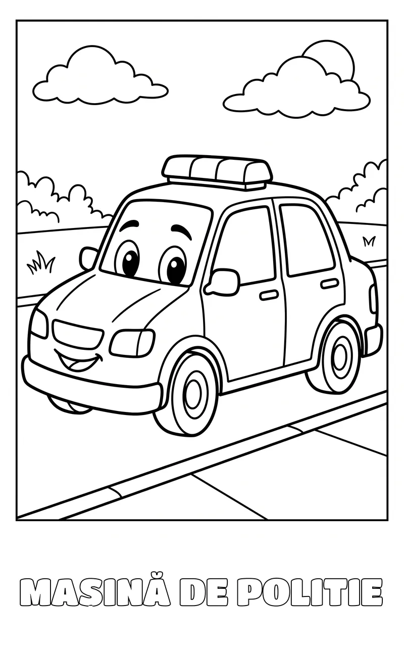 planșă de colorat cu vehicule