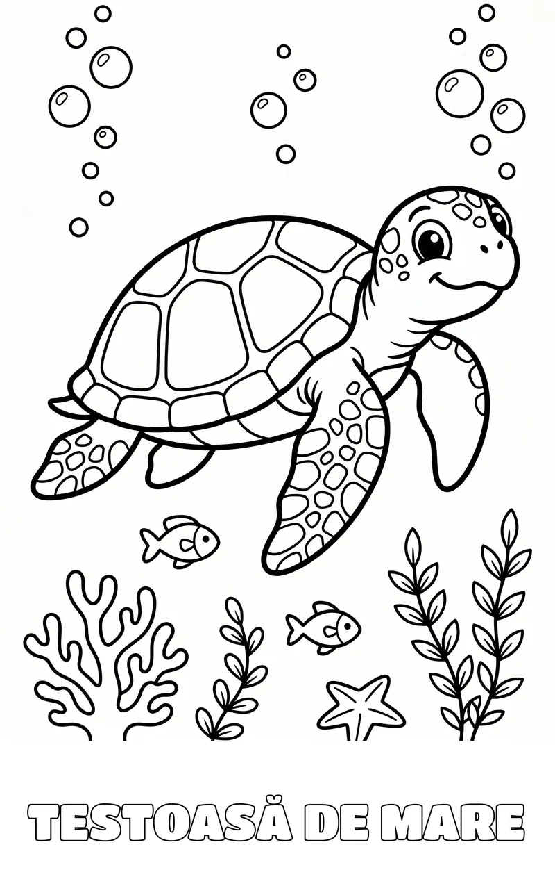 planșă de colorat cu animale marine